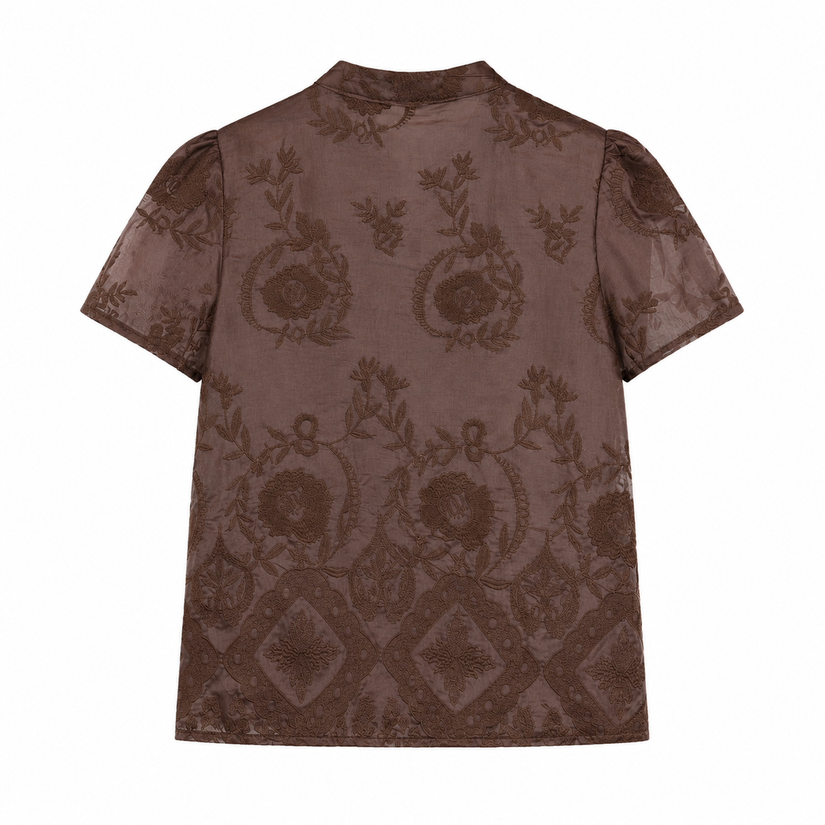 Chocolate Embroidered Short Sleeve Jacket on a clean white studio background.