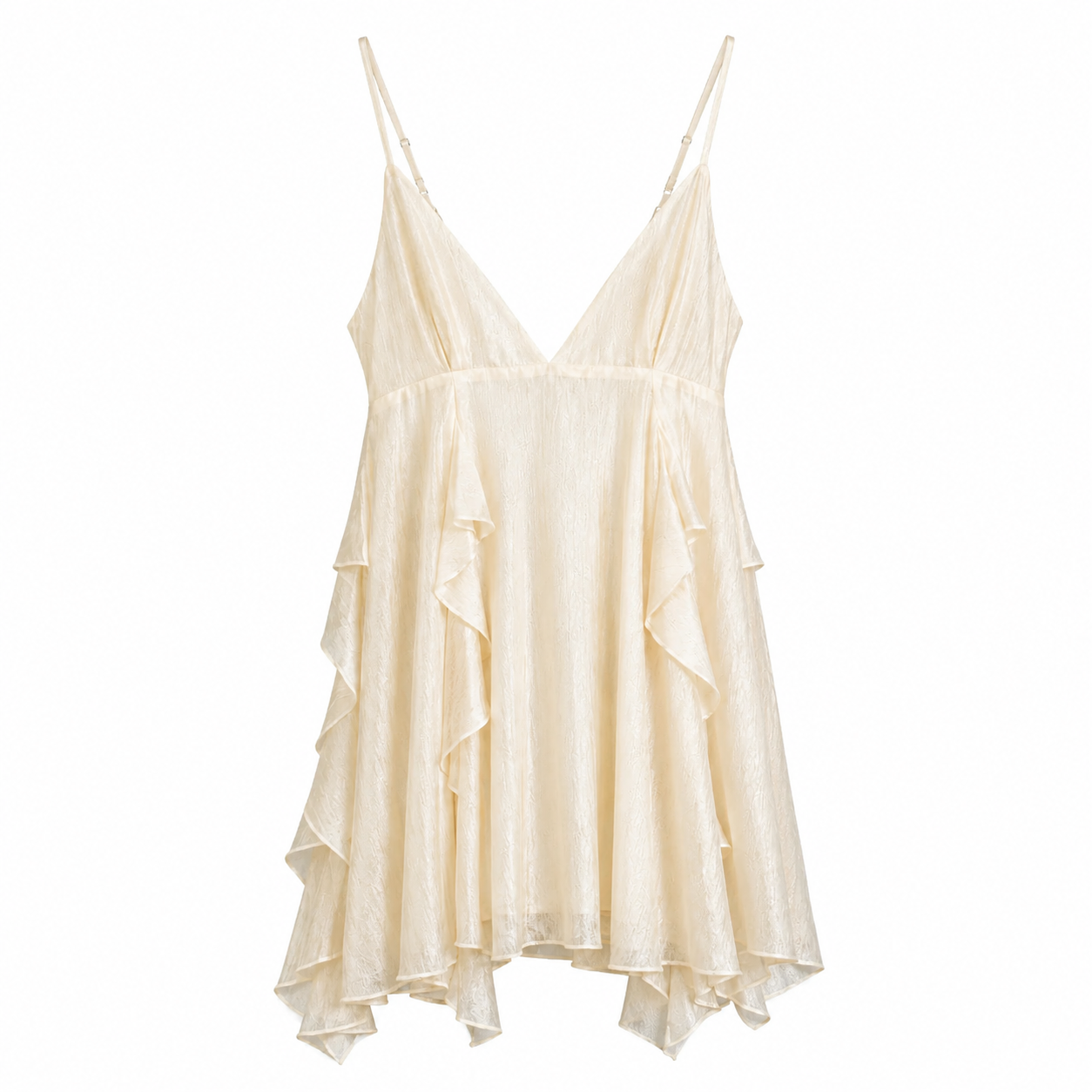 Ivory Ruffle Slip Mini Dress on a clean white studio background.