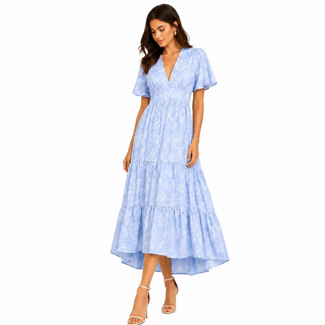 Blue Floral Tiered Dress
