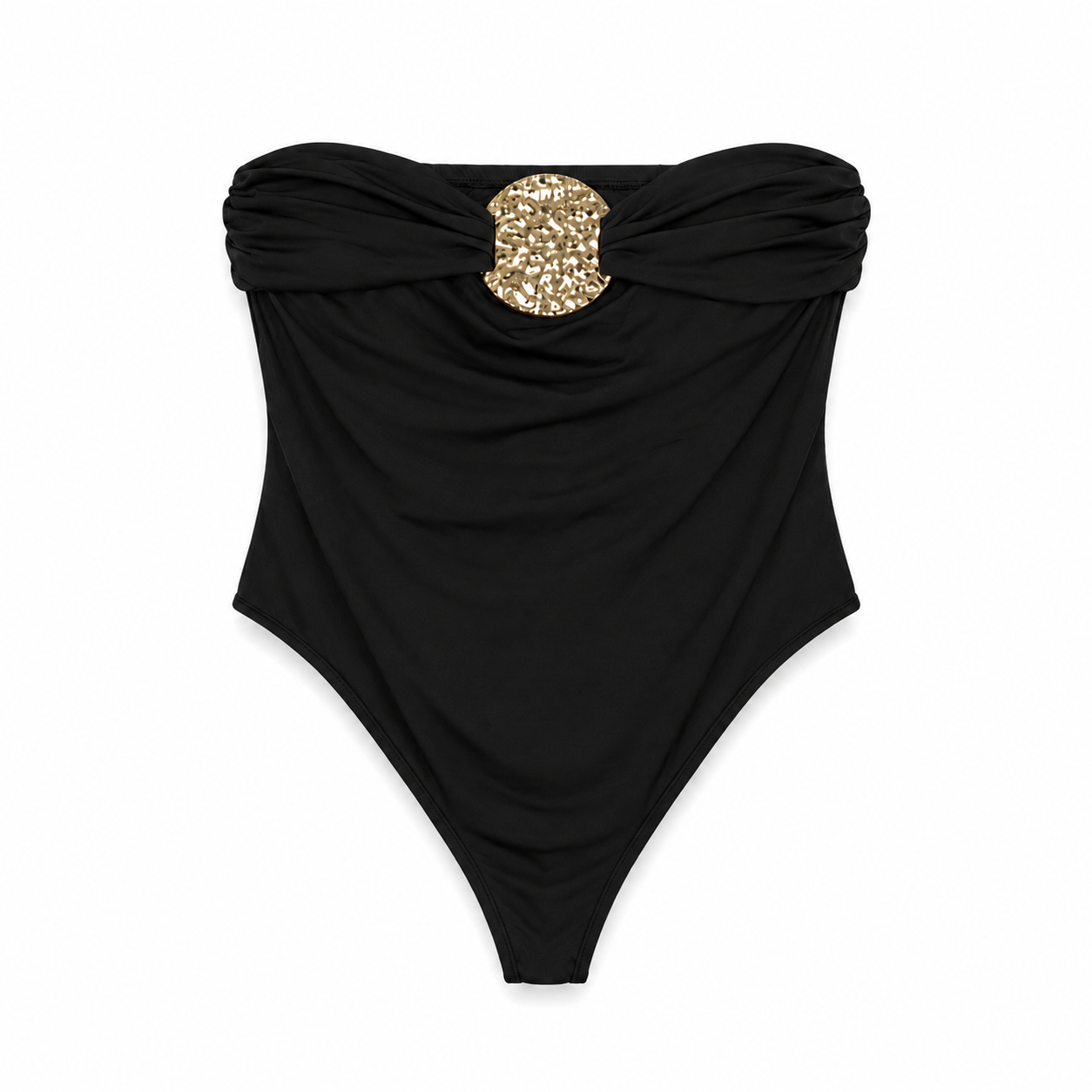 Black Strapless Embellished Bodysuit on a clean white studio background.