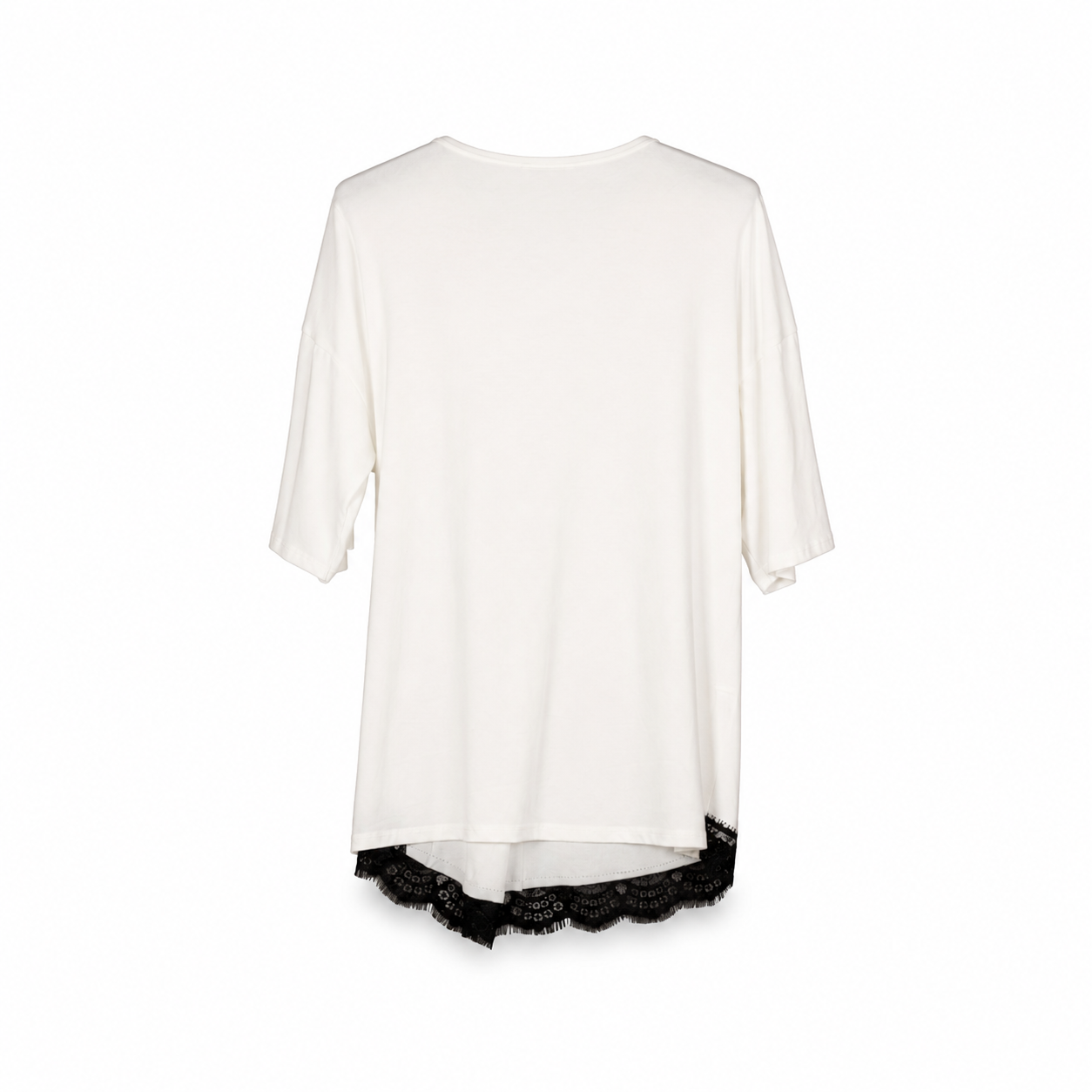 White Black Lace Trim Tunic Top on a clean white studio background.