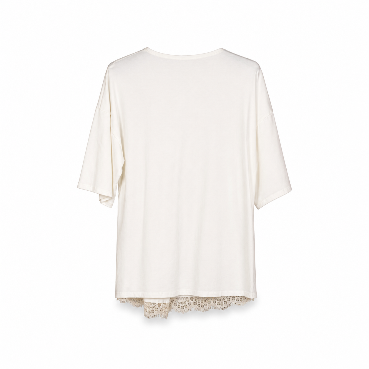 White Lace Insert T-Shirt on a clean white studio background.