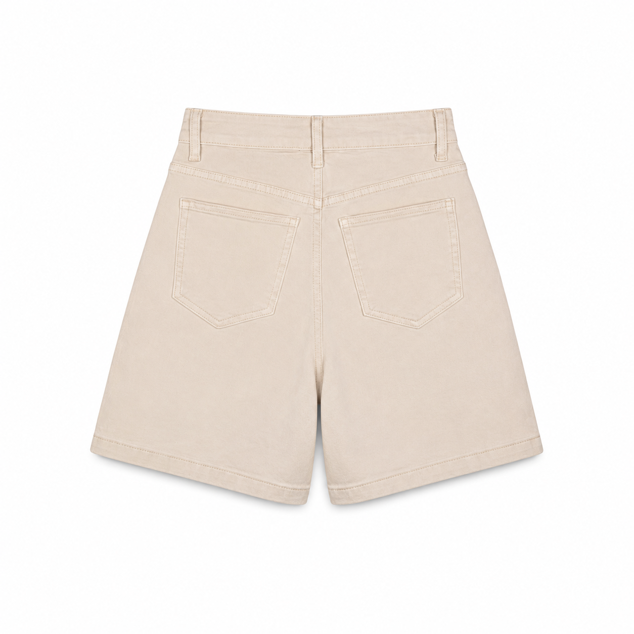 Beige Tailored Denim Shorts on a clean white studio background.