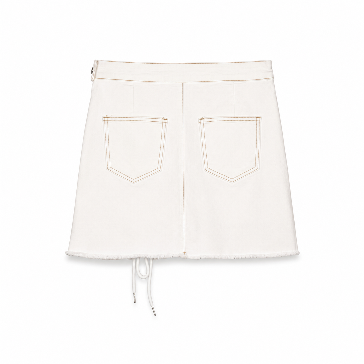 White Lace-Up Denim Mini Skirt on a clean white studio background.