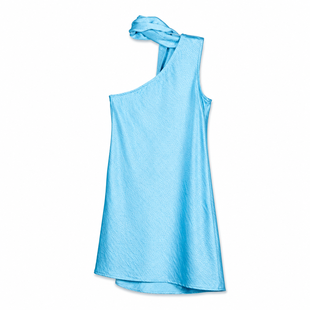 Aqua One-Shoulder Draped Dress on a clean white studio background.