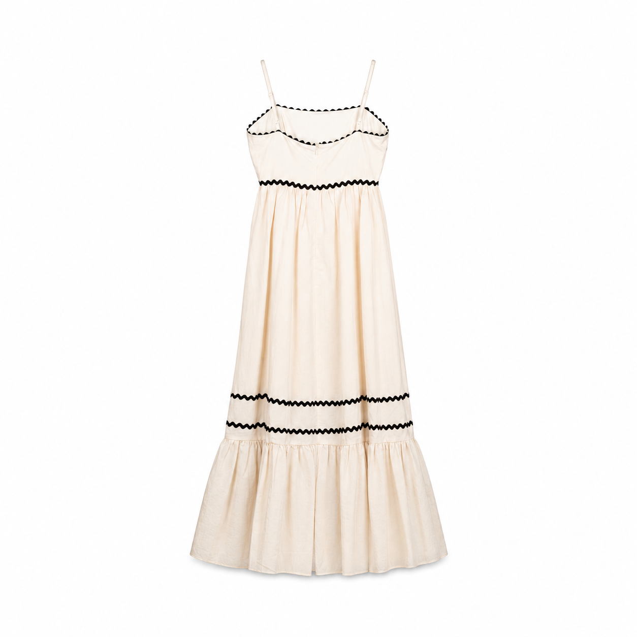 Ivory Ric Rac Tiered Midi Dress on a clean white studio background.