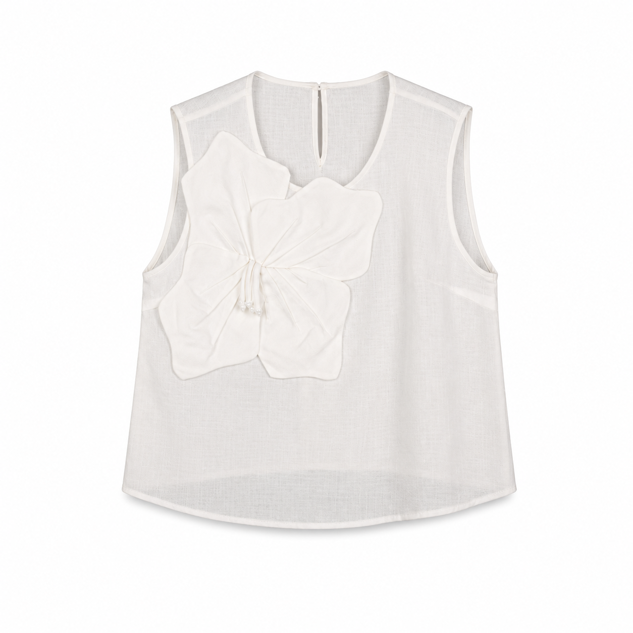 White Flower Applique Sleeveless Top on a clean white studio background.