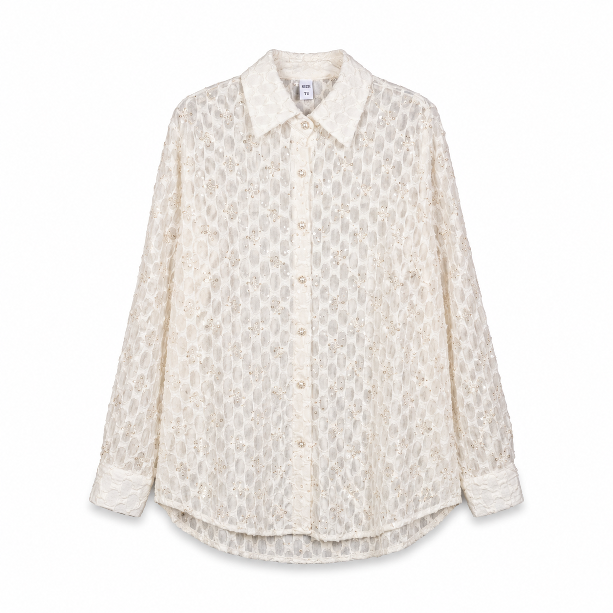 Ivory Embellished Lace Shirt on a clean white studio background.