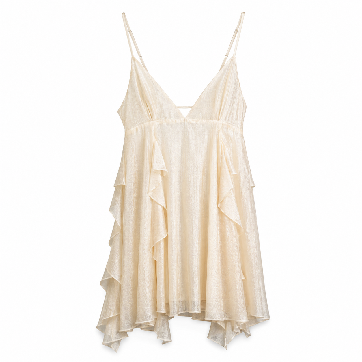Ivory Ruffle Slip Mini Dress on a clean white studio background.