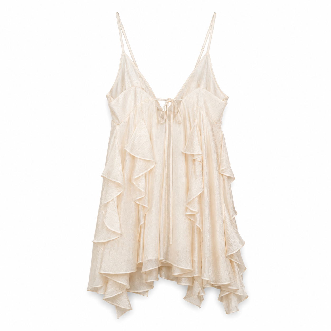Ivory Ruffle Slip Mini Dress on a clean white studio background.