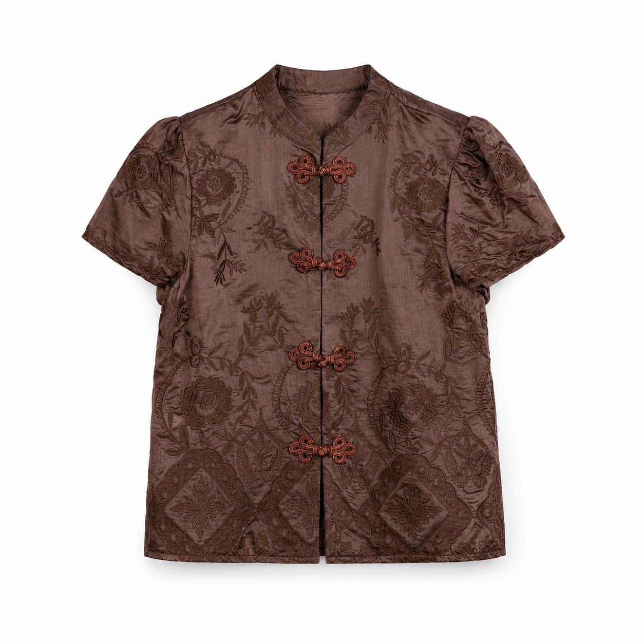 Chocolate Embroidered Short Sleeve Jacket on a clean white studio background.