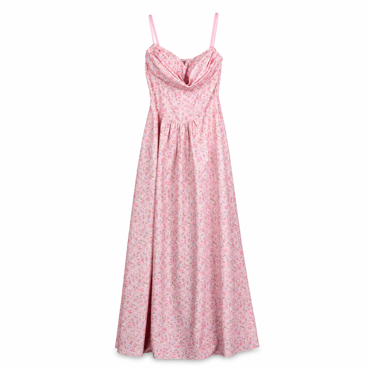 Pink Floral Cowl Neck Maxi Dress on a clean white studio background.