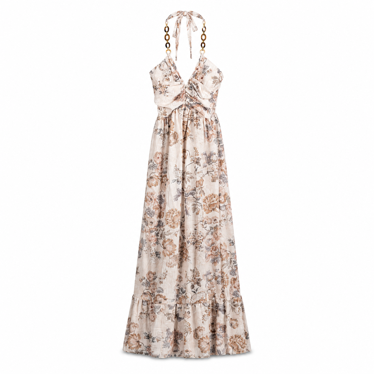 Neutral Floral Halter Maxi Dress on a clean white studio background.