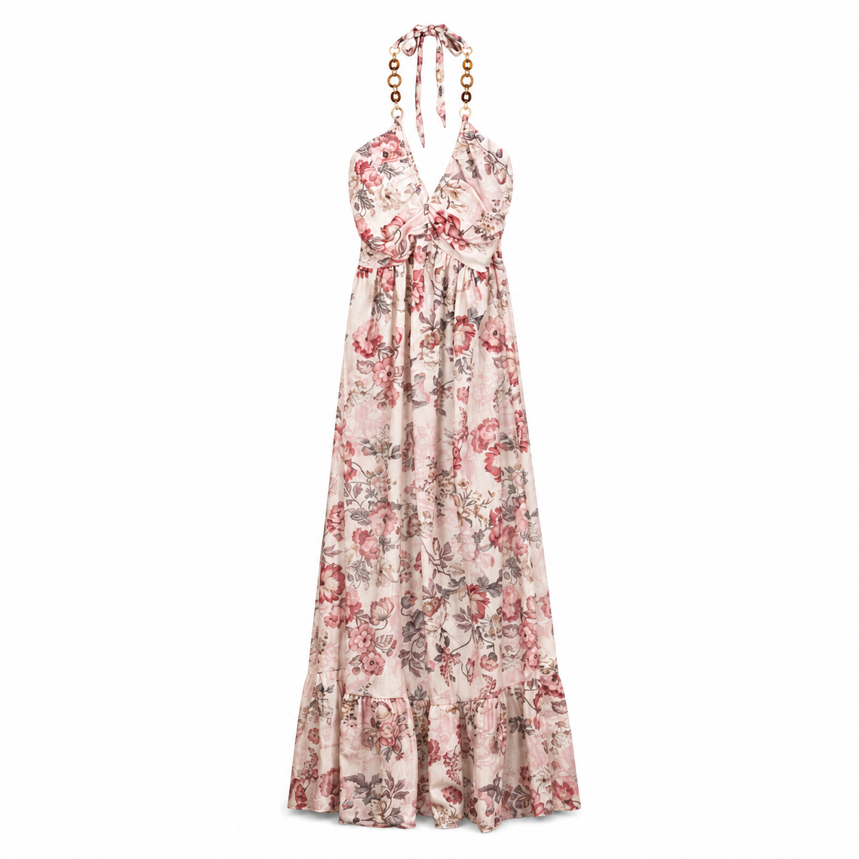 Rose Floral Halter Maxi Dress on a clean white studio background.