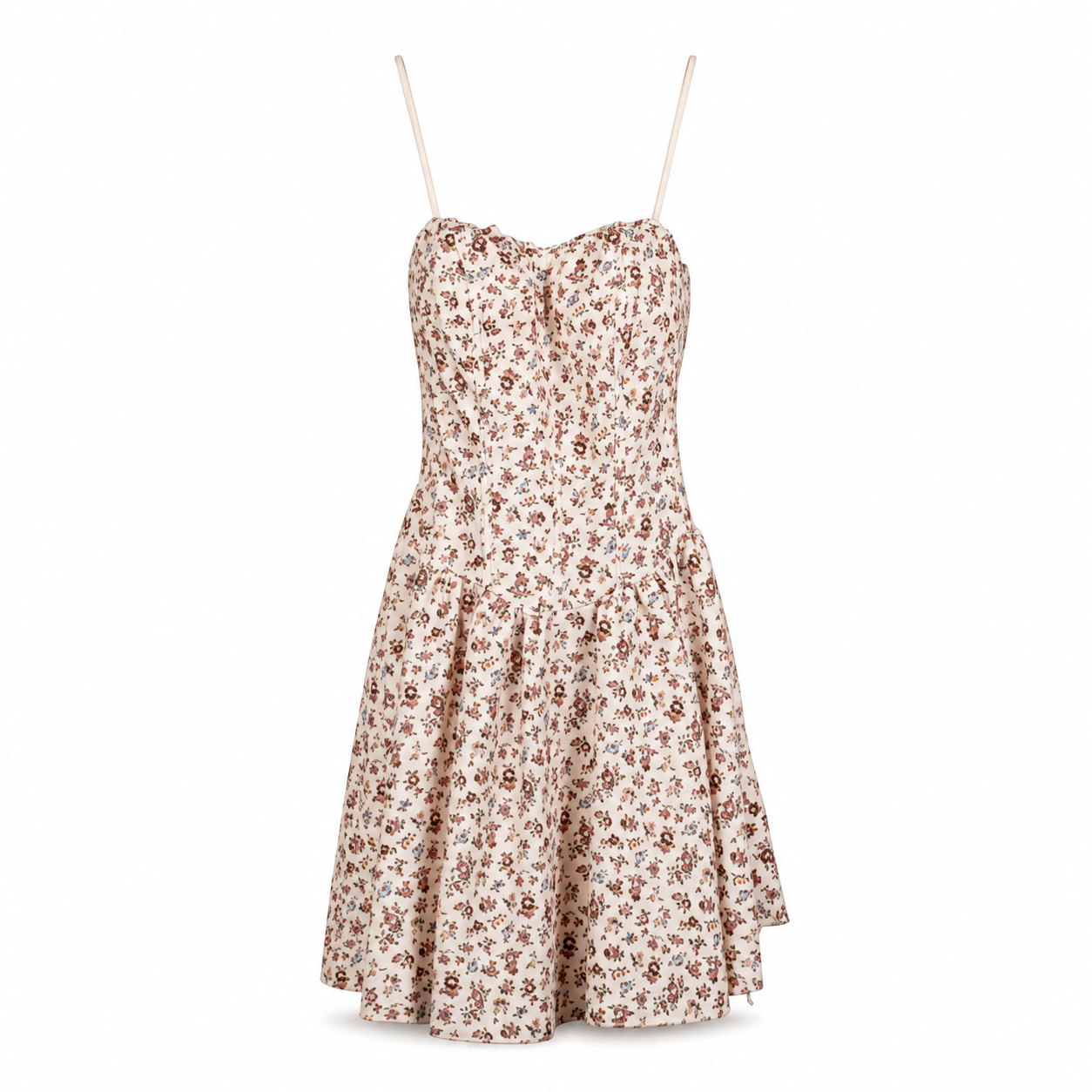 Ivory Floral Drop Waist Mini Dress on a clean white studio background.