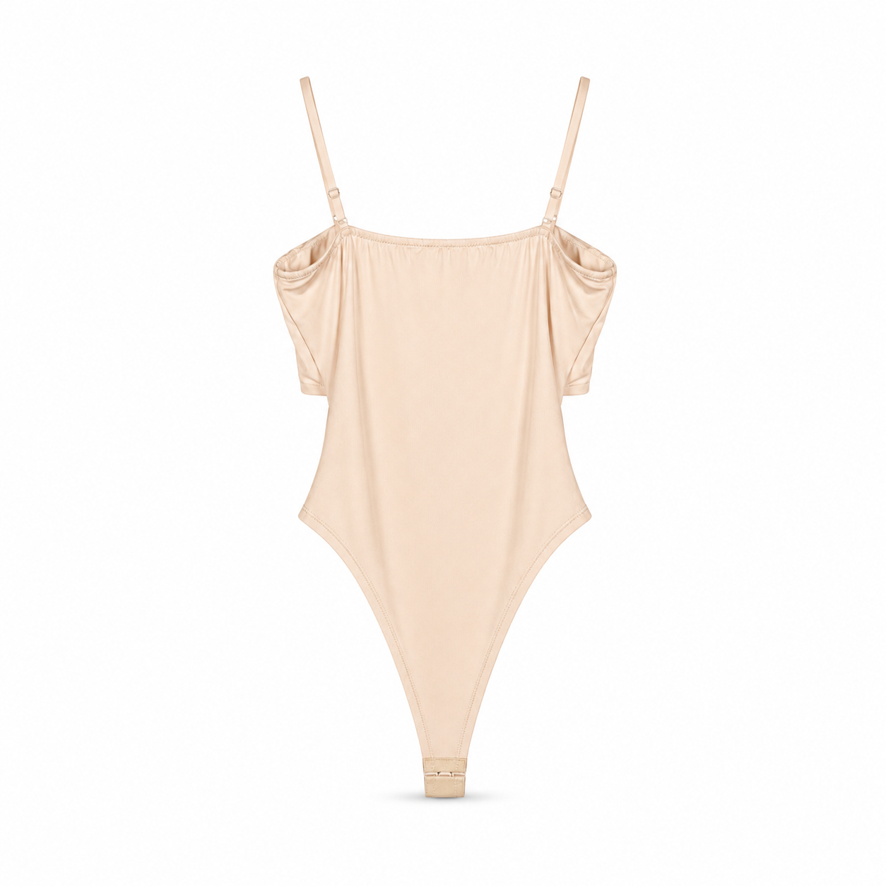 Champagne Draped Embellished Bodysuit on a clean white studio background.