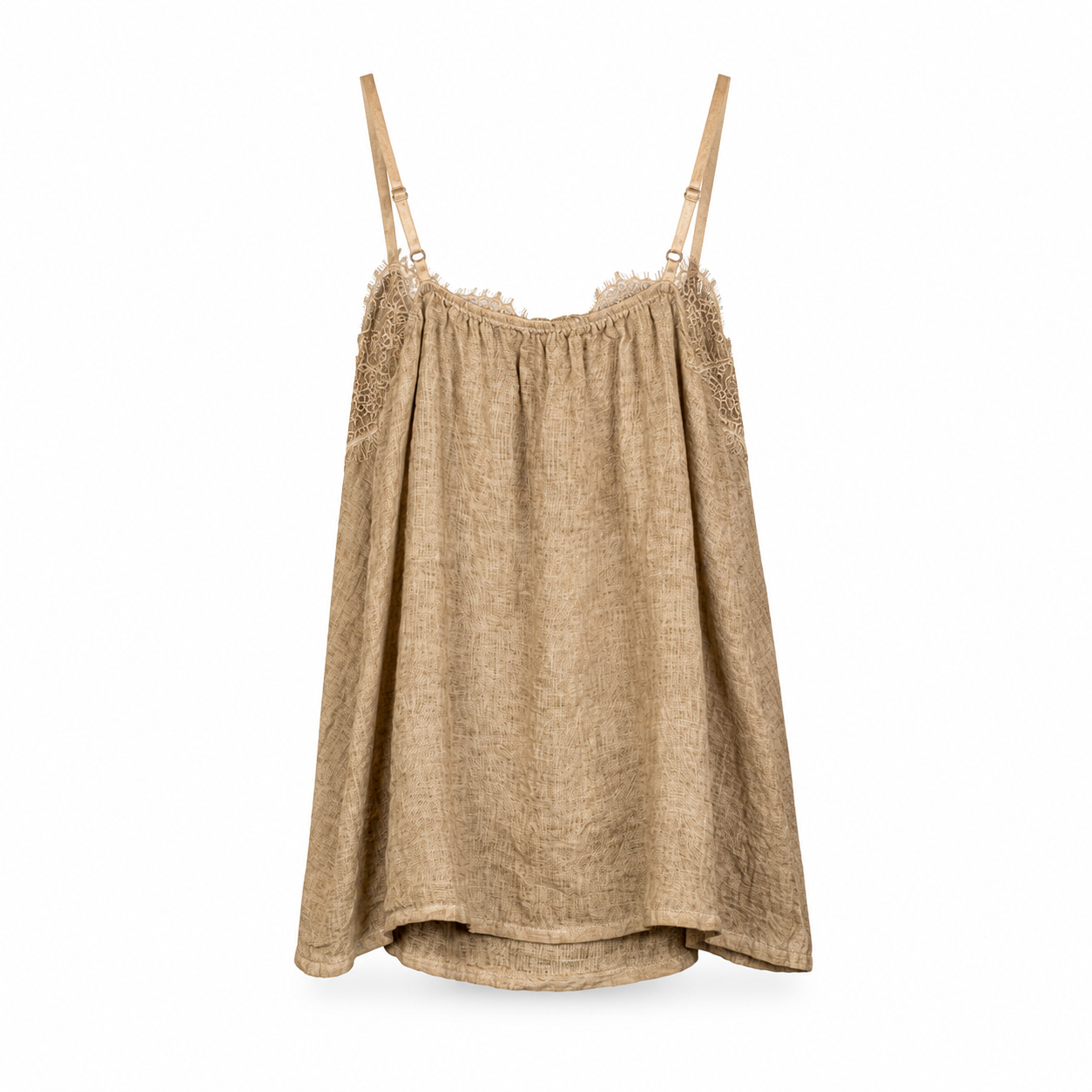 Taupe Lace Trim Camisole Top on a clean white studio background.