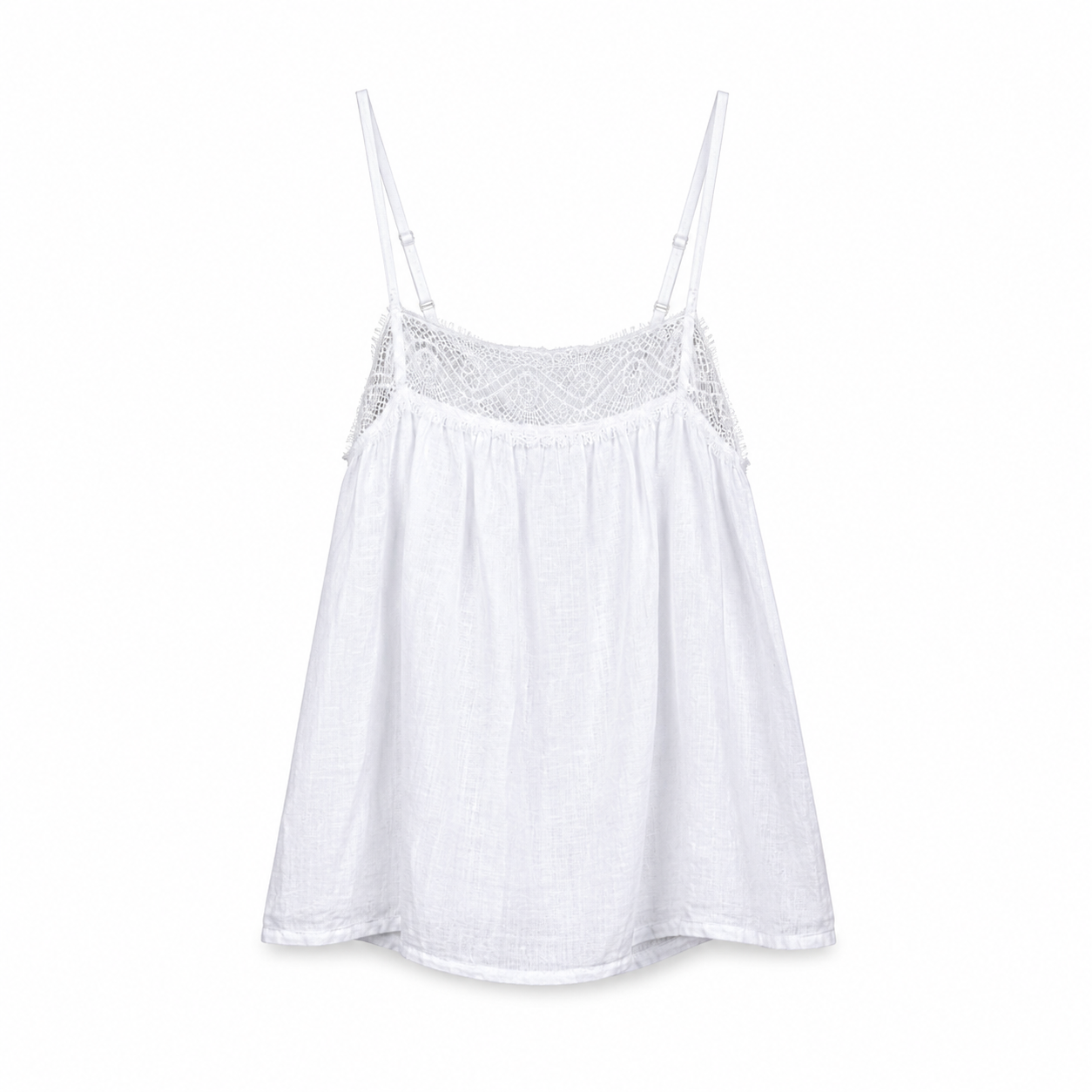 White Lace Trim Camisole Top on a clean white studio background.