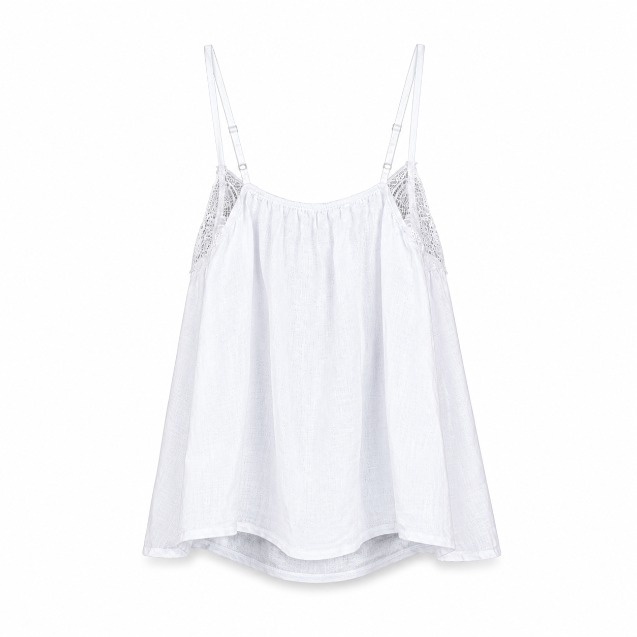 White Lace Trim Camisole Top on a clean white studio background.