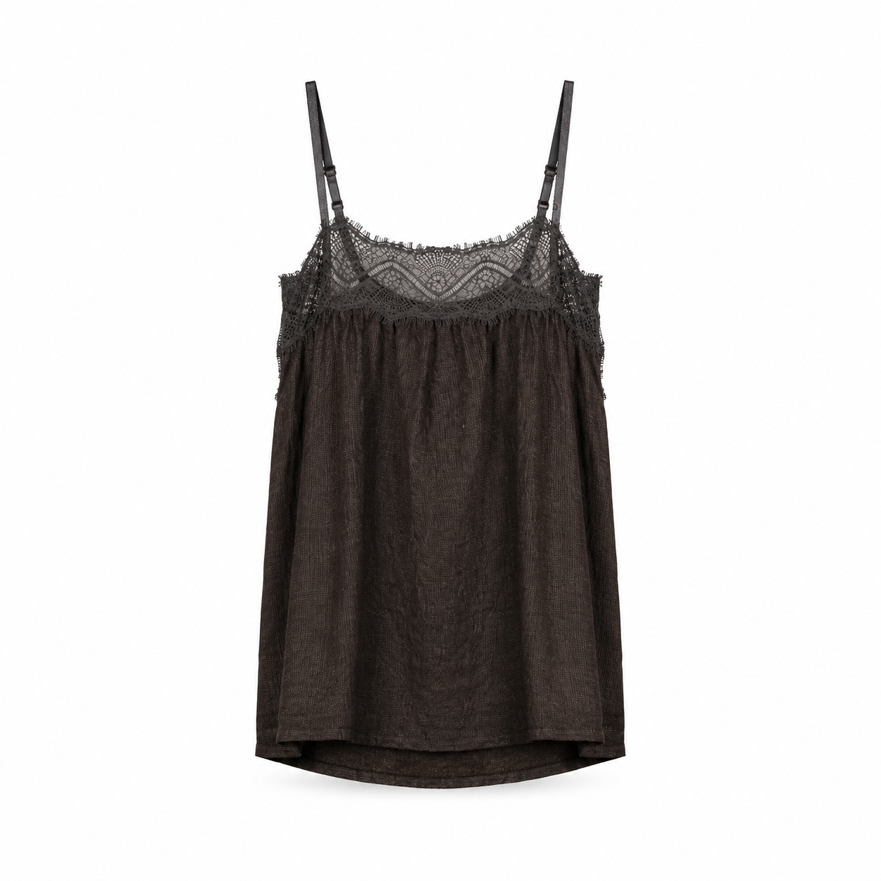 Black Lace Trim Camisole Top on a clean white studio background.