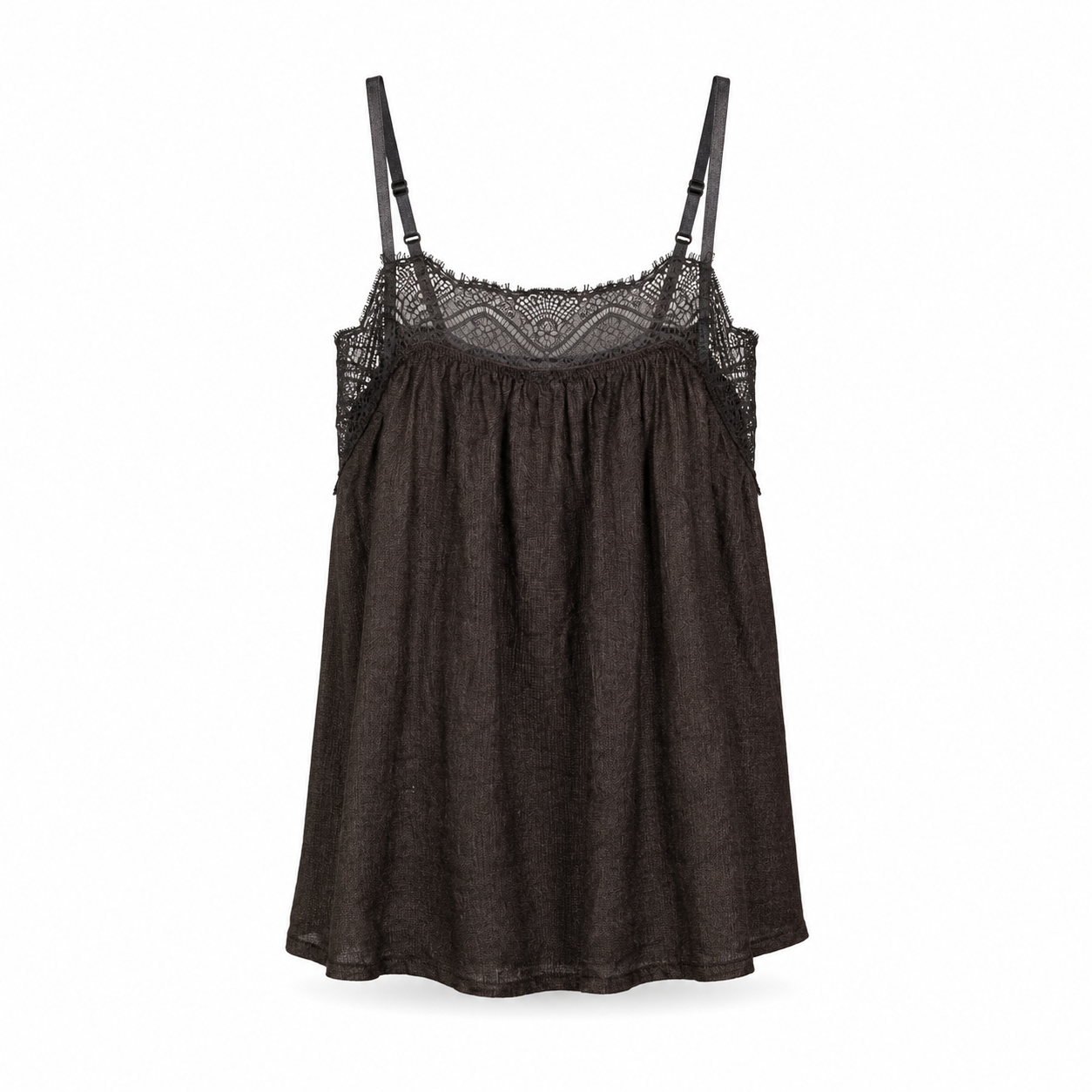Black Lace Trim Camisole Top on a clean white studio background.
