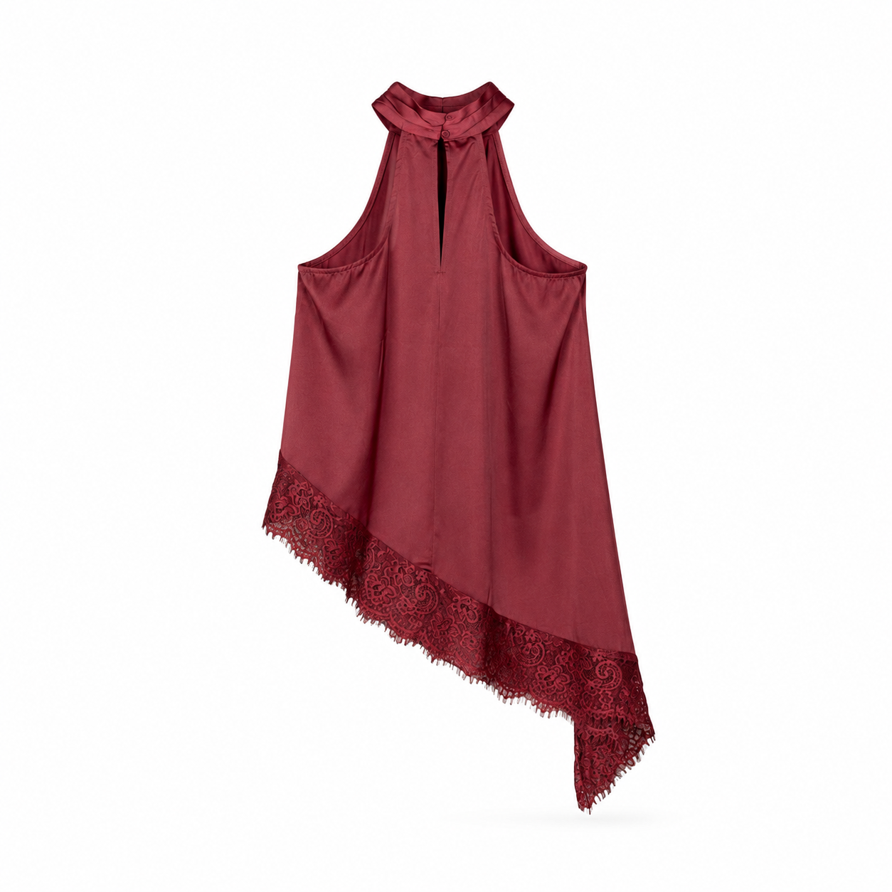Burgundy Asymmetric Fringe Cover-Up on a clean white studio background.