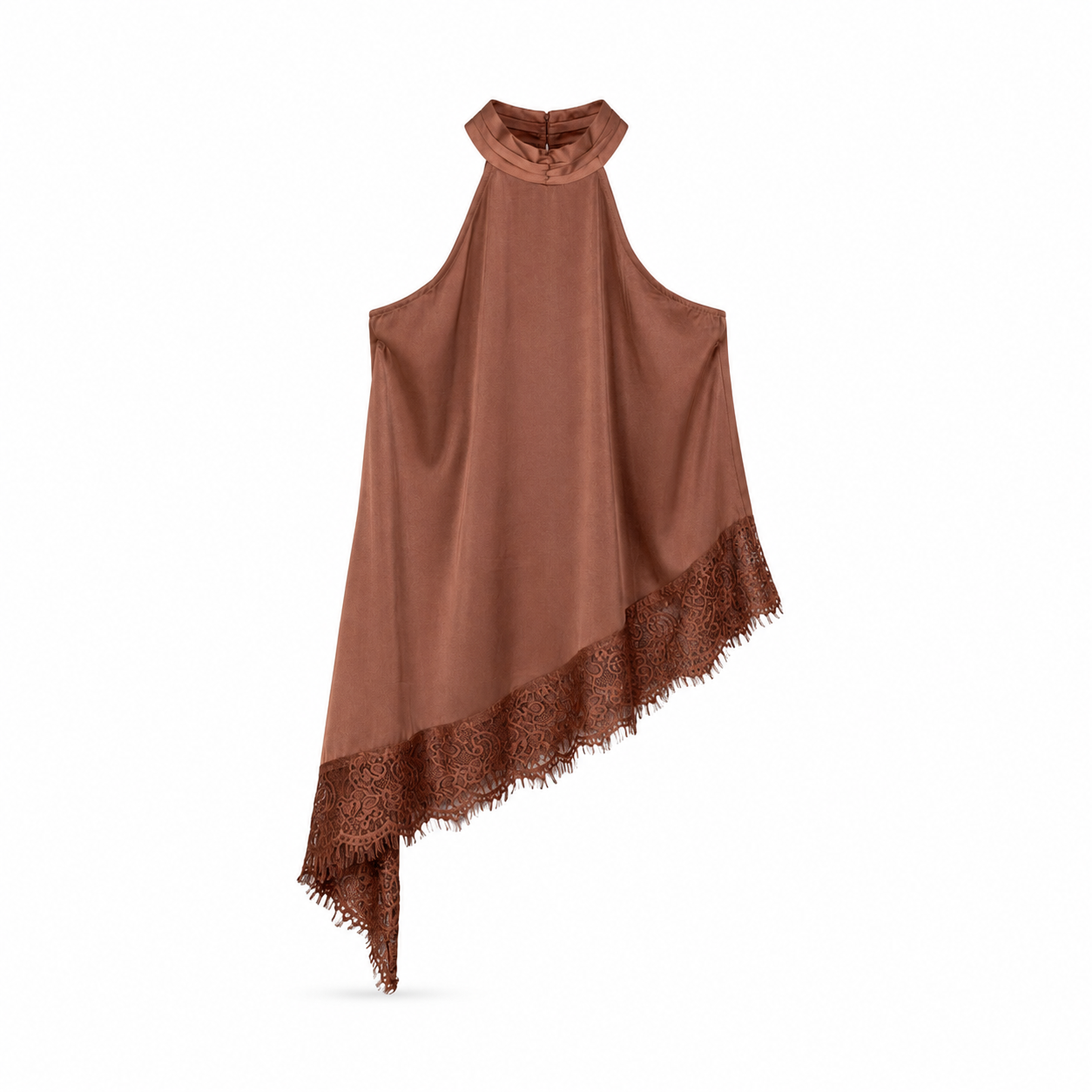 Mocha Asymmetric Fringe Cover-Up on a clean white studio background.