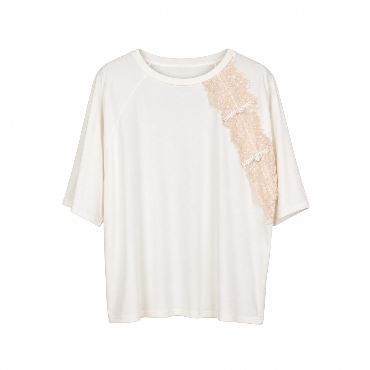 Ivory Lace Panel Oversized T-Shirt on a clean white studio background.