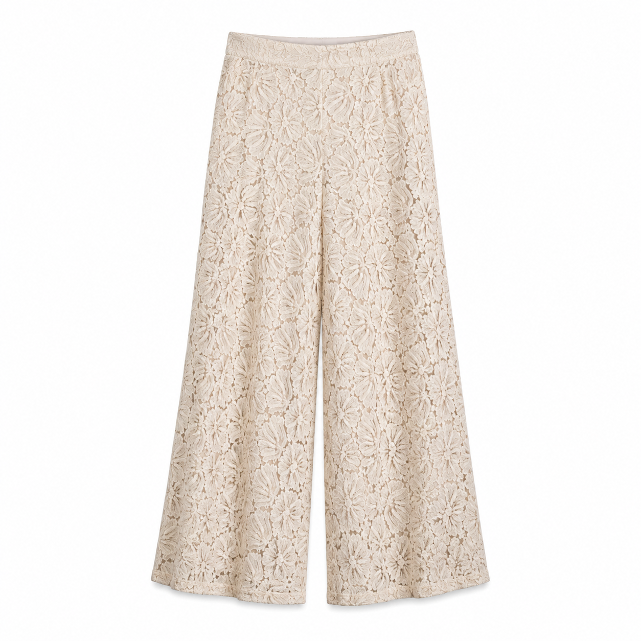 Ivory Lace Wide Leg Pants on a clean white studio background.