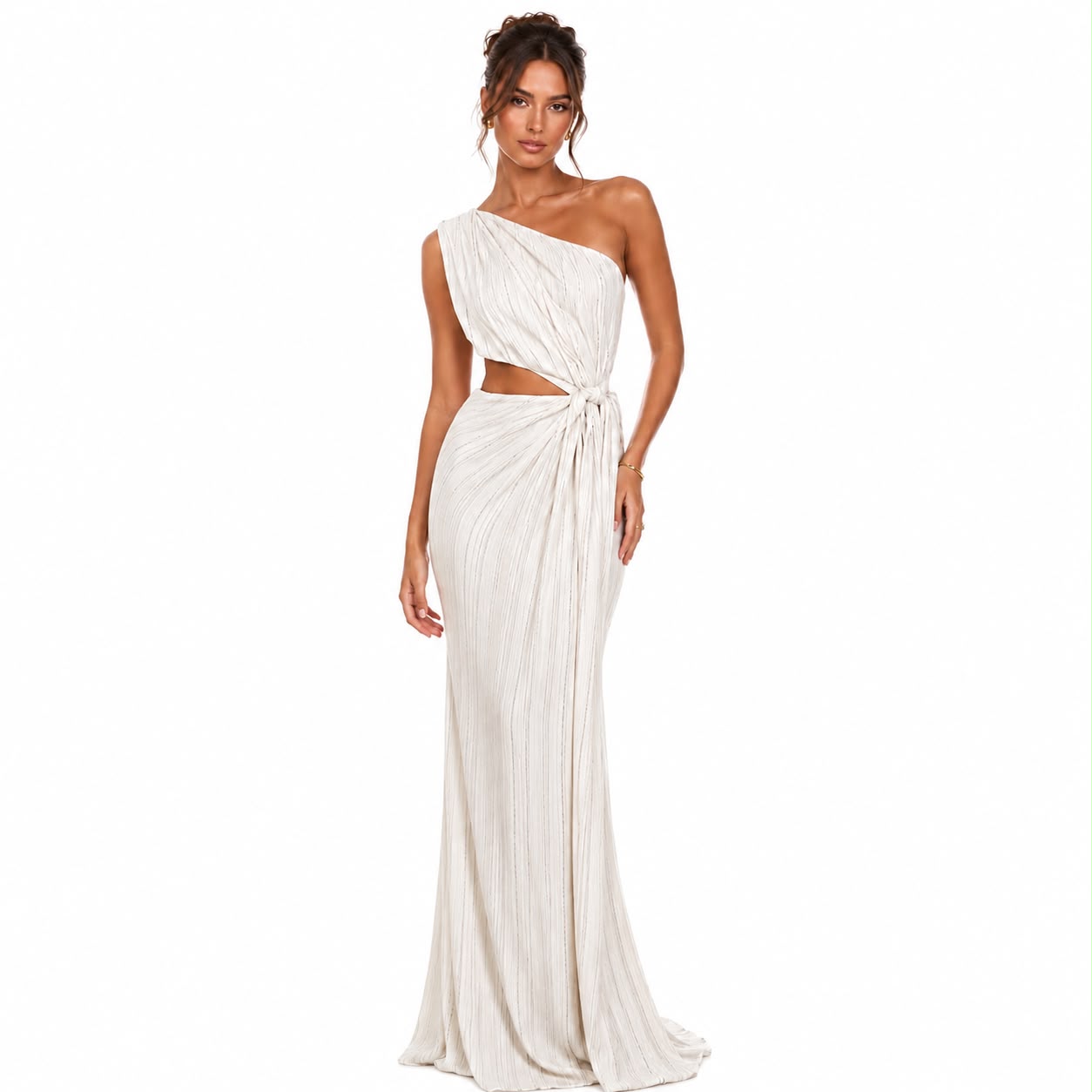 White One-Shoulder Tie Maxi Dress