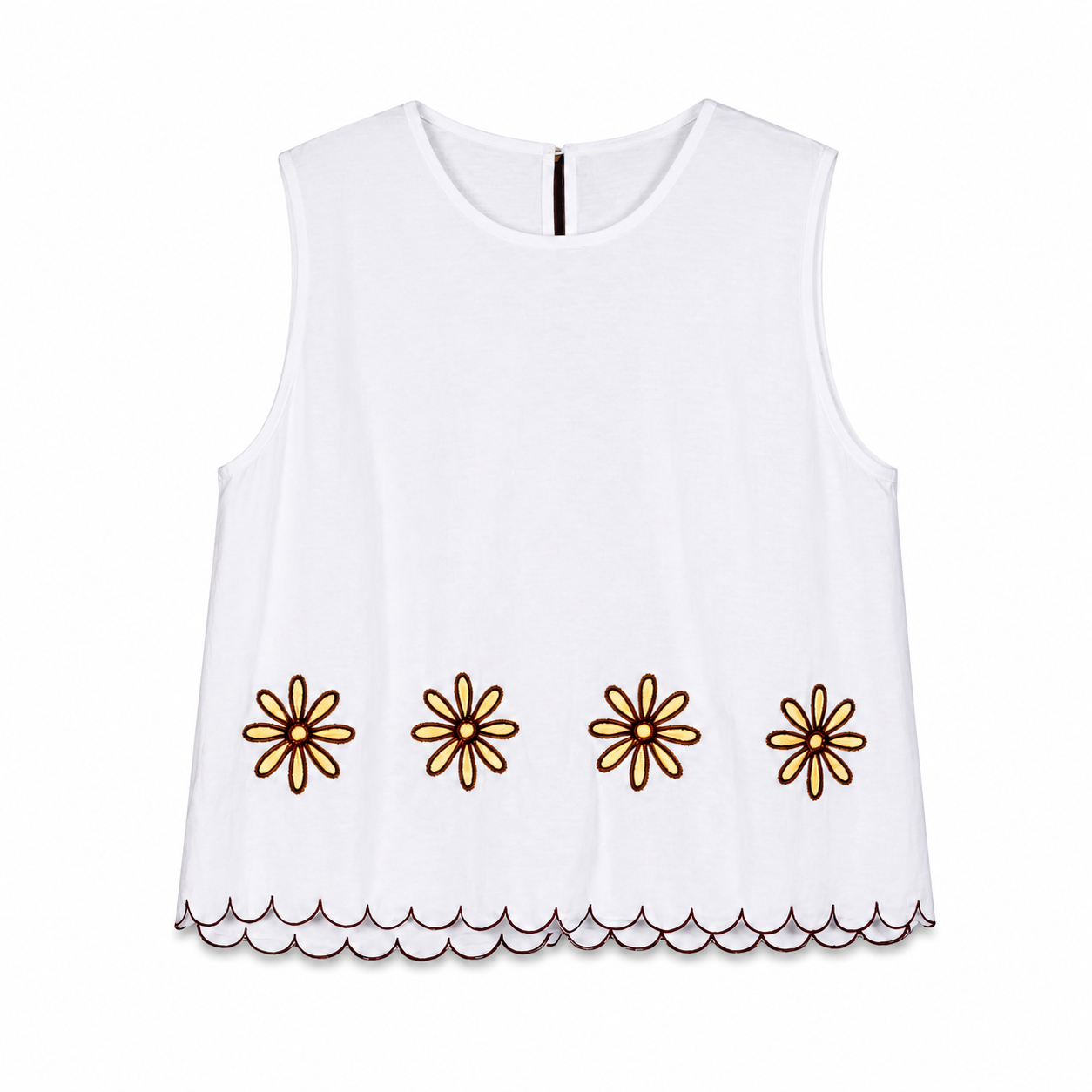 White Daisy Embroidered Sleeveless Top on a clean white studio background.