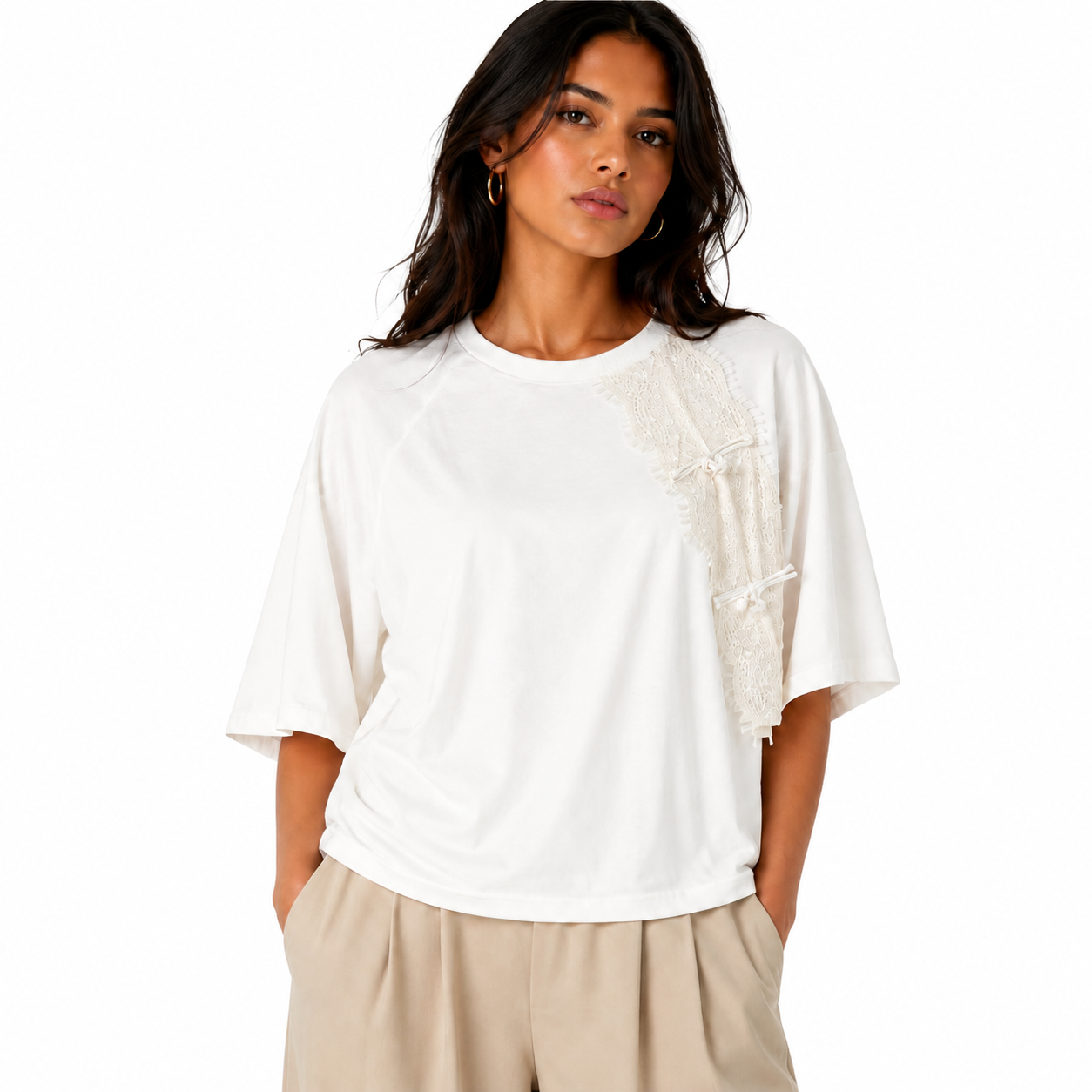 Lace Panel Oversized T-Shirt
