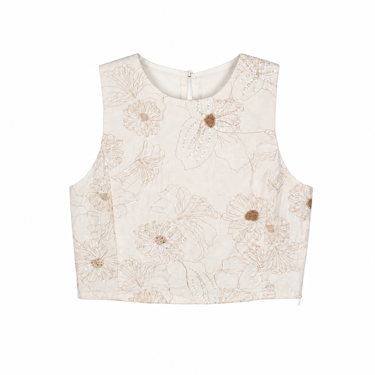 Ivory Floral Embroidered Vest on a clean white studio background.