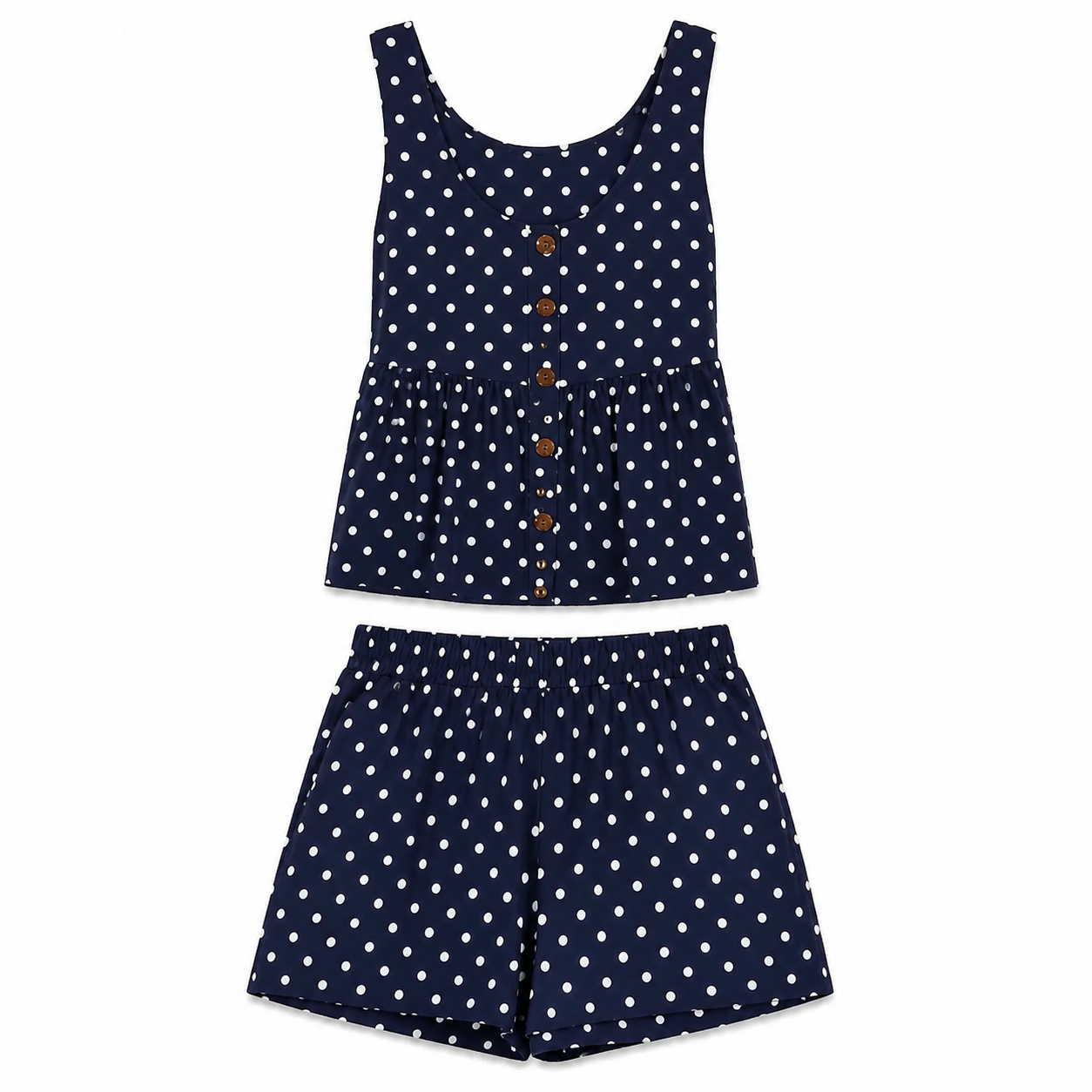 Ivory Polka Dot Button Tank on a clean white studio background.
