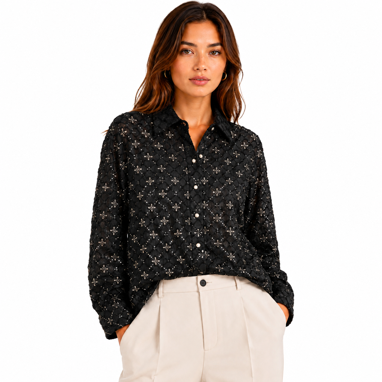 Sequined Lace Shirt