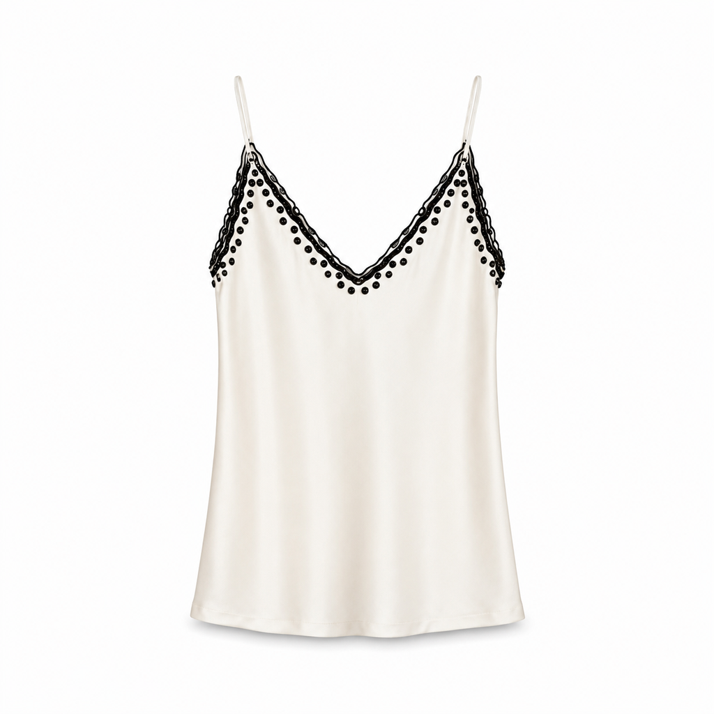 Ivory Embellished Camisole Top on a clean white studio background.
